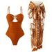 High-Waisted Midi Skirt Two Piece Set for Women Metallic Five-Pointed Star Beach Vacation Swimsuit Hot Selling New 2026_ecoleips.com