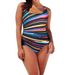 European And American Women's One Piece Swimsuit plus Size Fat Gradient Rainbow Stripe Bikini Large Swimsuit_ecoleips.com