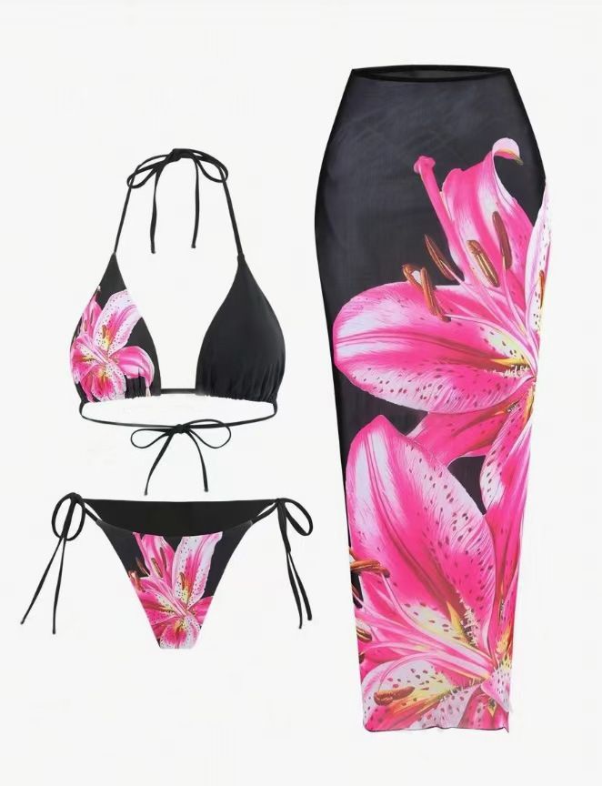 Women's Clothing Bikini Blouse Jacket Sexy Lily Fixed Edition Printing Swimsuit Three-piece Set_ecoleips.com
