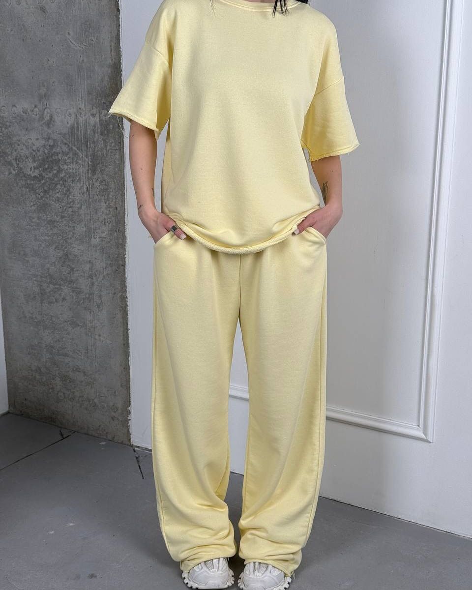 New Crew Neck T-shirt Short-sleeved Trousers Two-piece Casual Macaron Jumper Suit Women_ecoleips.com