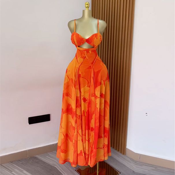 Summer Strapless Camisole Tie Dye Print Long Dress Sleeveless Elegant Backless Women's Dress_ecoleips.com