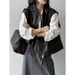 Yanshuang PU For Women, Autumn French Design Sense Plaid Lined Sleeveless Leather Vest H9863_ecoleips.com