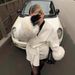 Women's Clothing Autumn And Winter Woolen Coat Short Coat Women's Cuffs Fur V Neck Lace Up Solid Color_ecoleips.com