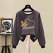 2023 Women's Hong Kong Style round Neck Pullover Sweatshirt Fleece Lined Thickened Pure Cotton Loose Jacket for Autumn Winter Trendy Student Wear_ecoleips.com