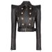 Fashionable Short Biker Jacket With Stand Collar & Double Breasted Buttons - Slim Fit Leather Jacket For Women, Autumn New Arrival_ecoleips.com