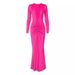 European And American Cross-Border Women's 2025 Autumn New Fashion Sexy V-Neck Slim Pleated Solid Color Long Sleeve_ecoleips.com