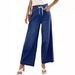 Women's Clothing Elastic Drawstring Wide Leg Straight Denim_ecoleips.com