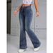 2025 Women's Wide-Waisted Slim-Fit Washed Denim Double-Breasted Stretch European And American Style Distressed Flared_ecoleips.com
