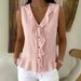 Women's Clothing Women's Casual V Neck Ruffled Tie Sleeveless Vest Style Fashion Ruffled Hem Top For Formal & Casual For Women_ecoleips.com