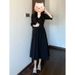 Black French-style Long-sleeved For Women With A Slightly Plump Figure, New 2025 Summer Model, Elegant And High-end,_ecoleips.com