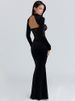 Mozision Long Sleeve Backless Sexy Maxi Dress Women Gown Elegant Lace Print Off-shoulder High Waist Ruched Bodycon Club Dresses_ecoleips.com