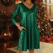 Elegant V-Neck Split Hem Flowy Midi Dress - Comfortable Polyester Blend For Casual & Travel Wear (S-3XL, Multiple Colors)_ecoleips.com