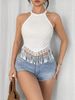 Women's Slim Fit Tassel Vest Casual Crop Top Elegant Trendy Outerwear For Spring/Summer Regular Polyester Tank_ecoleips.com