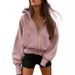Women's Clothing Women's Zipper Hooded Long Sleeve Cropped Sweatshirt Wool Hooded Jacket Fashion Autumn And Winter_ecoleips.com