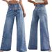 Women's High Waist Wide Leg Jeans Floral Print Slit Hem Retro Button Detail Spring Summer New Arrival Denim_ecoleips.com