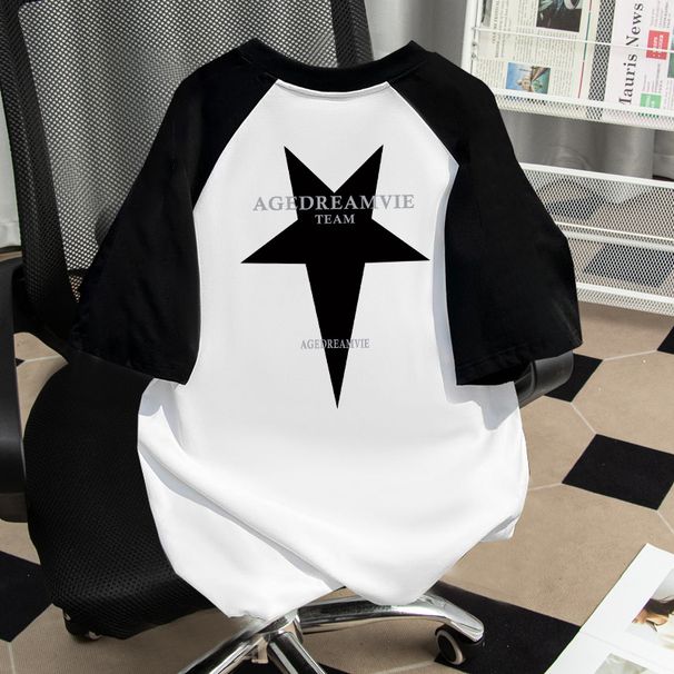 Unisex Heavyweight Pure Cotton Printed Raglan Short Sleeved T-Shirt Base Layer Loose Top for New Spring Summer Autumn_ecoleips.com