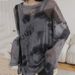 Women's Korean Style Loose Fit Tie Dye Mesh Top Semi Sheer Long Sleeve T-Shirt Stylish Sun Protection Base Layer Thin_ecoleips.com