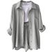Crinkle Cotton Two-Piece Set – Oversized Lapel Shirt + High-Waisted Drawstring Shorts, Plus Size Loungewear (White/Orange/Army Green)_ecoleips.com