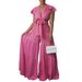Plus Size Two-Piece Outfit - Short Sleeve Strap Top & Wide Leg Pants Set (Casual & Comfortable)_ecoleips.com