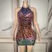 Fashionable Women's Loose Fitting Mesh Transparent Sequin Dress Sexy Club Clothing Mirror Pattern Party Wear Prom Evening Dress_ecoleips.com