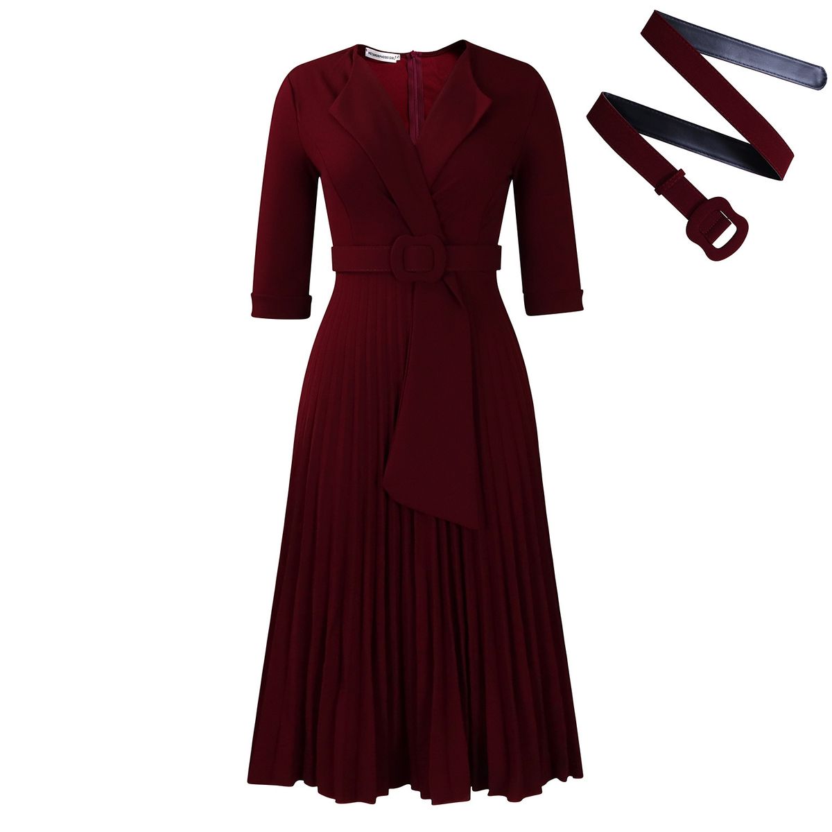 Women's Clothing Autumn And Winter New Ol Fashion Suit Collar Pleated Waist Large Size Dress_ecoleips.com