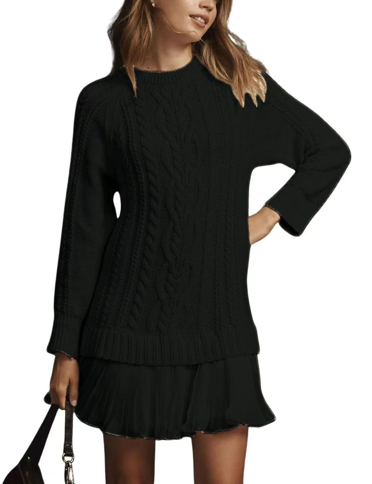 K Women's New Casual Fashion Fried Dough Twists Sweater Dress_ecoleips.com