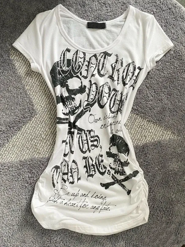 2025 Punk Gothic Grunge T-shirt Vintage Print Short Sleeve Women's Emo Tops Y2K Emo Aesthetic Sexy Streetwear Tees Casual New_ecoleips.com