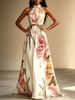 Summer New Women's Elegant Slimming Printed Dress Halter Neck Long Full Skirt American Vacation Style_ecoleips.com