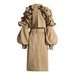 K Medium Length Trench Coat With A Collar And Long Sleeves, Featuring Ruffled Edges For A Slim Fit And Slimming Effect. Women's Outerwear_ecoleips.com