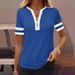 Women's Casual V-Neck Zip-Up T-Shirt - Stylish Color Block Short Sleeve Top For Spring & Summer_ecoleips.com