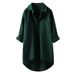 Women's Solid Color Fashion Shirt Casual Style Loose Fit Mid Length Double Pockets Cotton Linen Blend Top_ecoleips.com