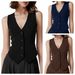 2025 New European And American Women's Fashionable Sleeveless Buttoned V-Neck Cropped Summer Tank Top Vest_ecoleips.com