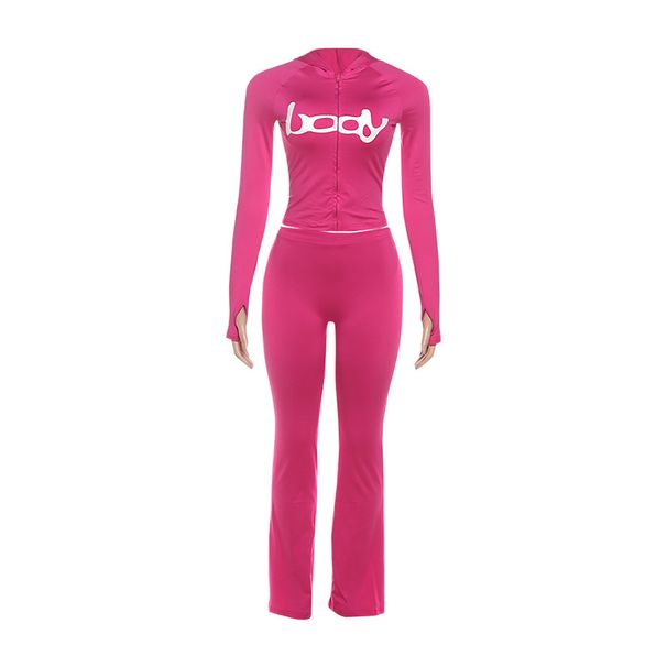 Women's Slim Fit Sports Pants Suit Hooded Letter Print Zipper European And American Style Autumn Fashion 2025_ecoleips.com