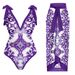 French Retro Printed One-Piece Swimsuit With Tulle Skirt - Sexy Beach Dress For Hot Spring & Vacation (Dark Blue, Light Blue, Purple, Green)_ecoleips.com