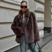 Women's Elegant Faux Fur Coat – Mid-Length Winter Jacket With Notched Collar, Eco-Friendly Plush Outerwear (Dark Brown, White, Beige, Black)_ecoleips.com