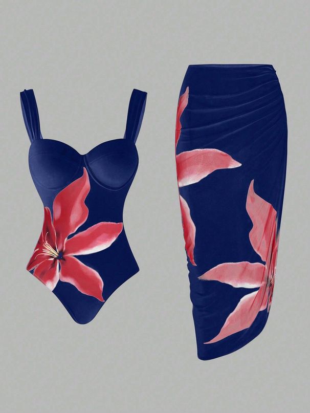 Women's Slim Fit One Piece Bikini Sexy Floral Print Bodycon Beach Swimsuit Fashion For Spring/Summer/Autumn_ecoleips.com