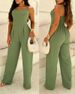 Women's Clothing Green Suspenders Sexy Waist Wide Leg Jumpsuit_ecoleips.com