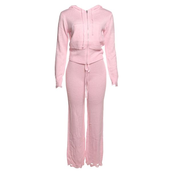 European And American Cross BorderAutumn And Winter Women's Clothing New Fashion Hooded Drawstring Zipper Cardigan Woolen Casual Trousers Suit_ecoleips.com