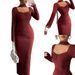 2025 Women's Retro Elegant High-End Knitted Texture Evening Gown Neckline Design Pleated Slim Fit Figure Exquisite Dress_ecoleips.com