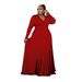 Plus Size Solid Color V Neck Long Sleeve Floor Length Dress European And American Style Independent Website Source For Women's Clothing_ecoleips.com