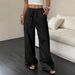 Women's Textured Straight Leg Pants – Elastic Waist Comfort (S-XXL, Apricot/Light Blue/Navy/Black)_ecoleips.com
