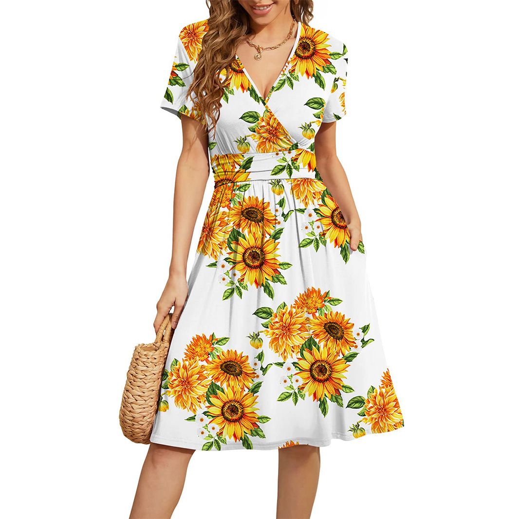 2026 Spring European American Women Short Sleeve Waist Elegant Midi Evening Dress_ecoleips.com