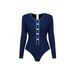 Women's European American Style Long Sleeve Navy One Piece Swimsuit Set with Shorts Cross Border Hot Selling Item_ecoleips.com