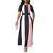 Women's Clothing New Temperament Slim Fashion Contrast Color Dress Short Sleeve Long Skirt_ecoleips.com