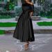 New Spring And Summer European And American Women's Clothing Shoulder Lace-up Waisted Slim-fit Mid-length Dress_ecoleips.com
