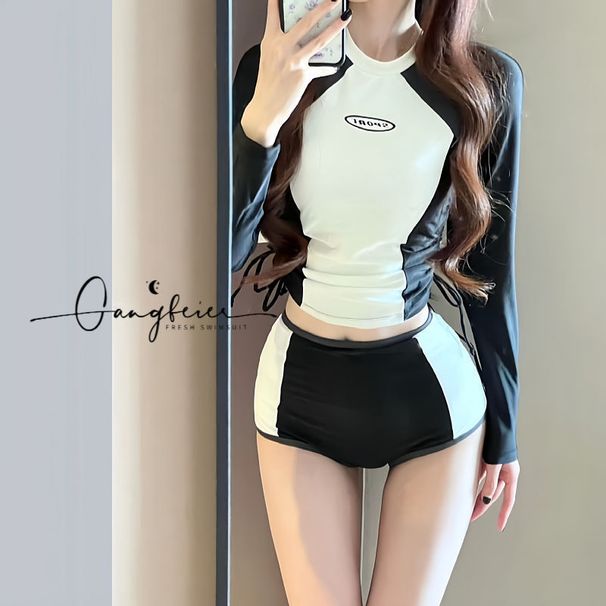 Women's Long Sleeve Two Piece Wetsuit Swimsuit Slimming Korean Style Surfing Suit Conservative Sportswear Sun Protection for Hot Spring_ecoleips.com