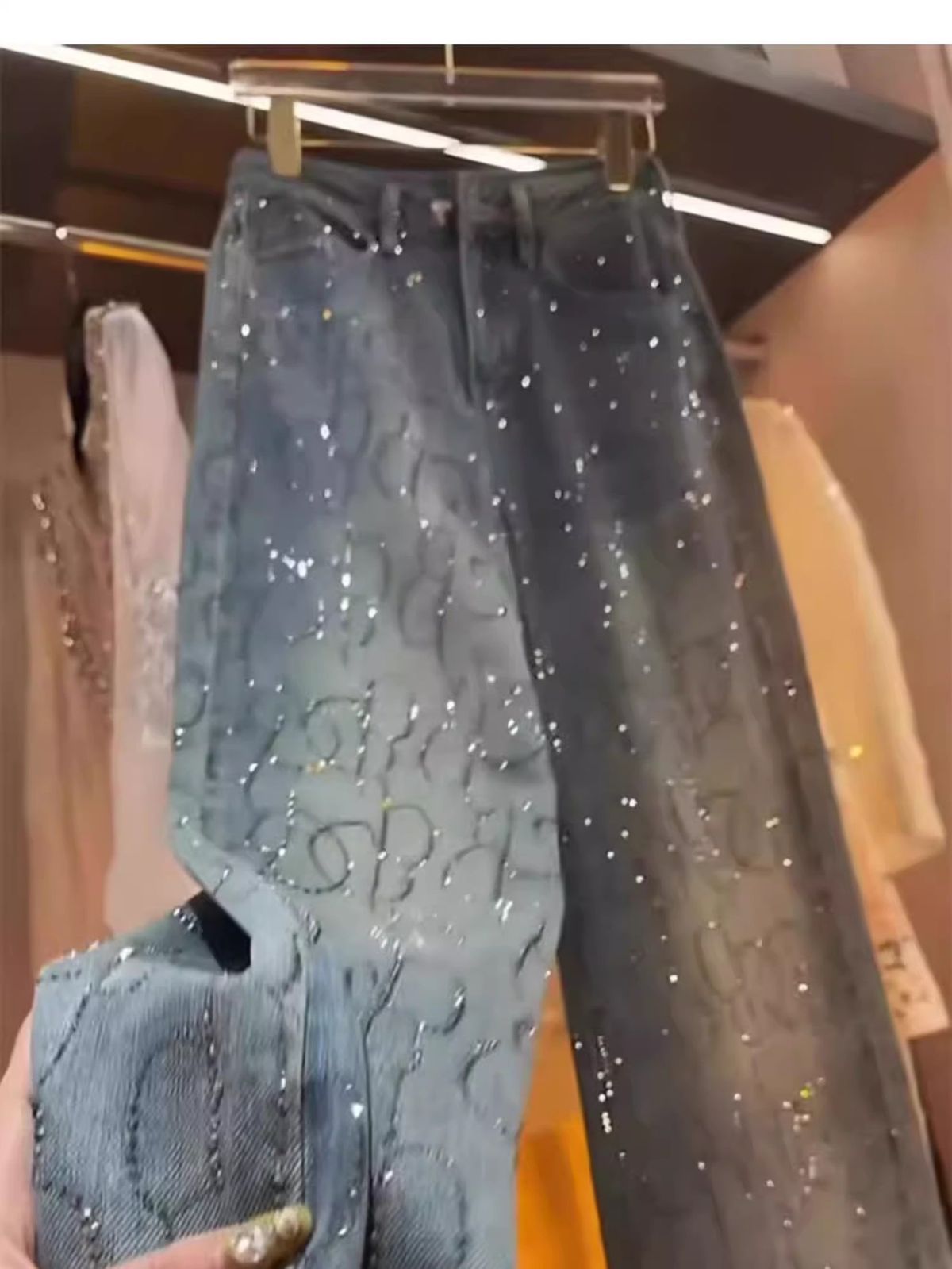 Women's Clothing High End Versatile High Waist Slim Straight Pants Blue Two Color Hot Diamond Jeans_ecoleips.com