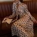 Retro Polka Dot V-Neck Dress With Puff Sleeves – Flattering Waist-Defining Midi Dress In White, Blue & Black (S-3xl)_ecoleips.com