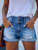 Classic Blue Denim Shorts For Women Double Button Slim Fitting Casual Multi Craftsmanship Design Suitable For All Seasons_ecoleips.com