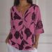 Women's Clothing Printed Cotton And Linen V Neck Short Sleeved Pullover Shirt Shirt Spring And Summer Casual Women's Wear_ecoleips.com